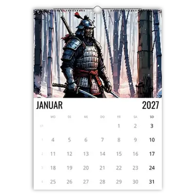 Samurai-Kalender mit klarem reduziertem Kalendarium