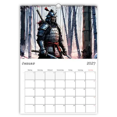 Samurai-Kalender mit großem Kalenderraster und Platz für Termine und Notizen