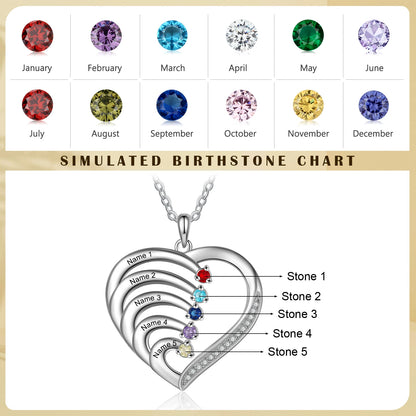 Personalisierte Herz-Halskette aus 925er Sterlingsilber mit Geburtssteinen und individueller Namensgravur - Mija Esro