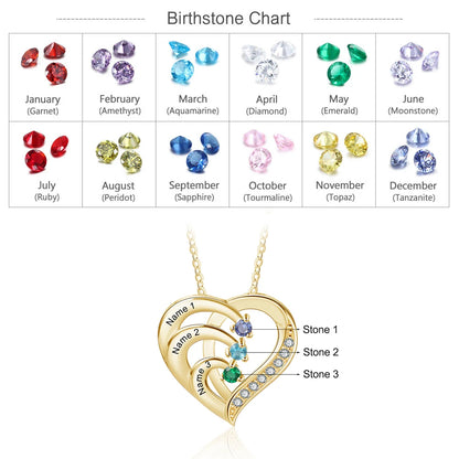 Personalisierte Herz-Halskette aus 925er Sterlingsilber mit Geburtssteinen und individueller Namensgravur - Mija Esro