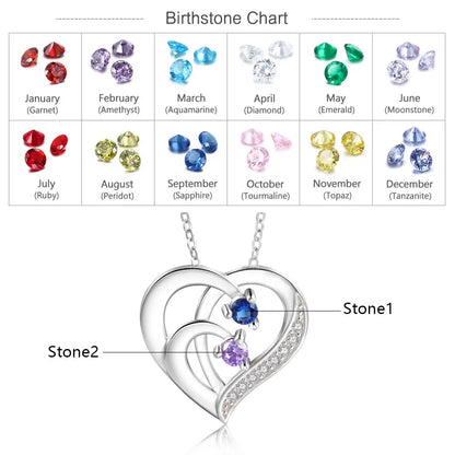 Personalisierte Herz-Halskette aus 925er Sterlingsilber mit Geburtssteinen und individueller Namensgravur - Mija Esro