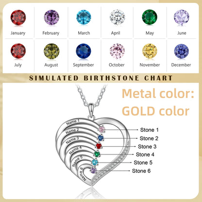 Personalisierte Herz-Halskette aus 925er Sterlingsilber mit Geburtssteinen und individueller Namensgravur - Mija Esro
