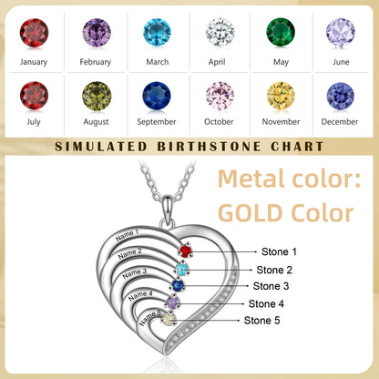 Personalisierte Herz-Halskette aus 925er Sterlingsilber mit Geburtssteinen und individueller Namensgravur - Mija Esro