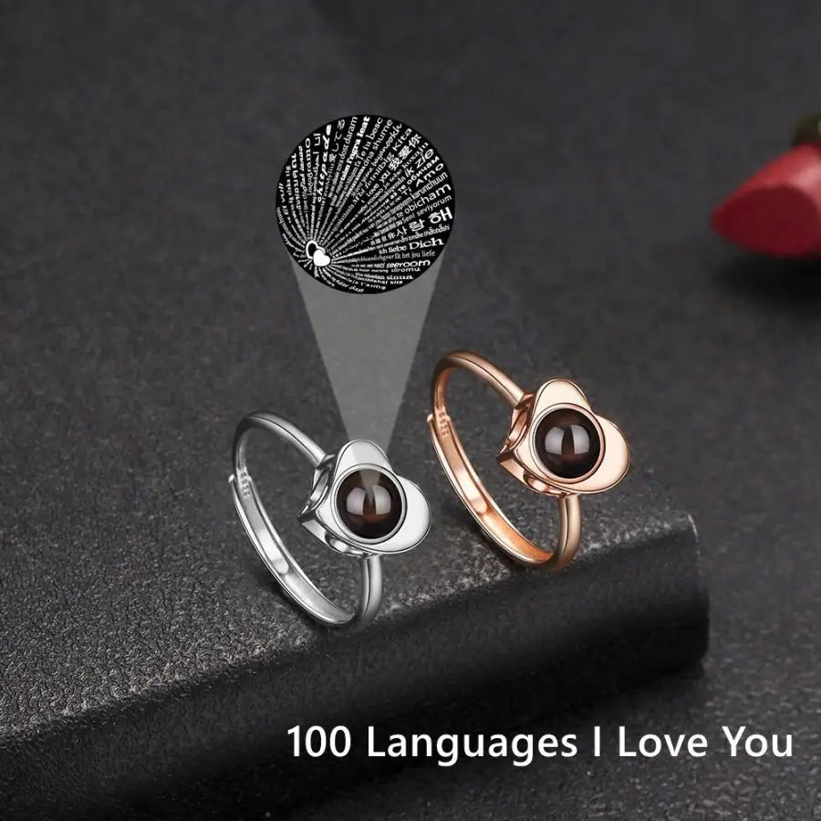 Herz Ring mit Projektion für ein Bild deiner Wahl oder Text in 100 Sprachen -Ich liebe dich- Mija Esro